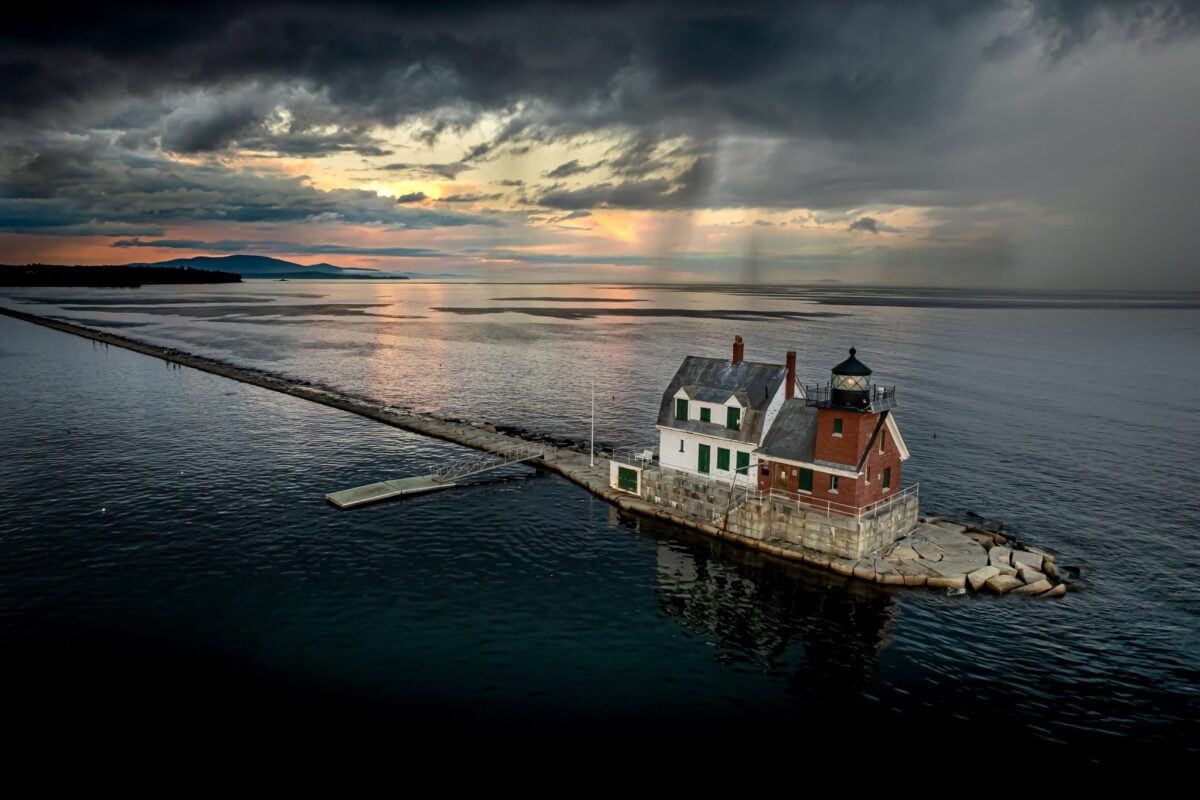 breakwater The Rockland Breakwater at dusk after a storm. Drone image from August 2023